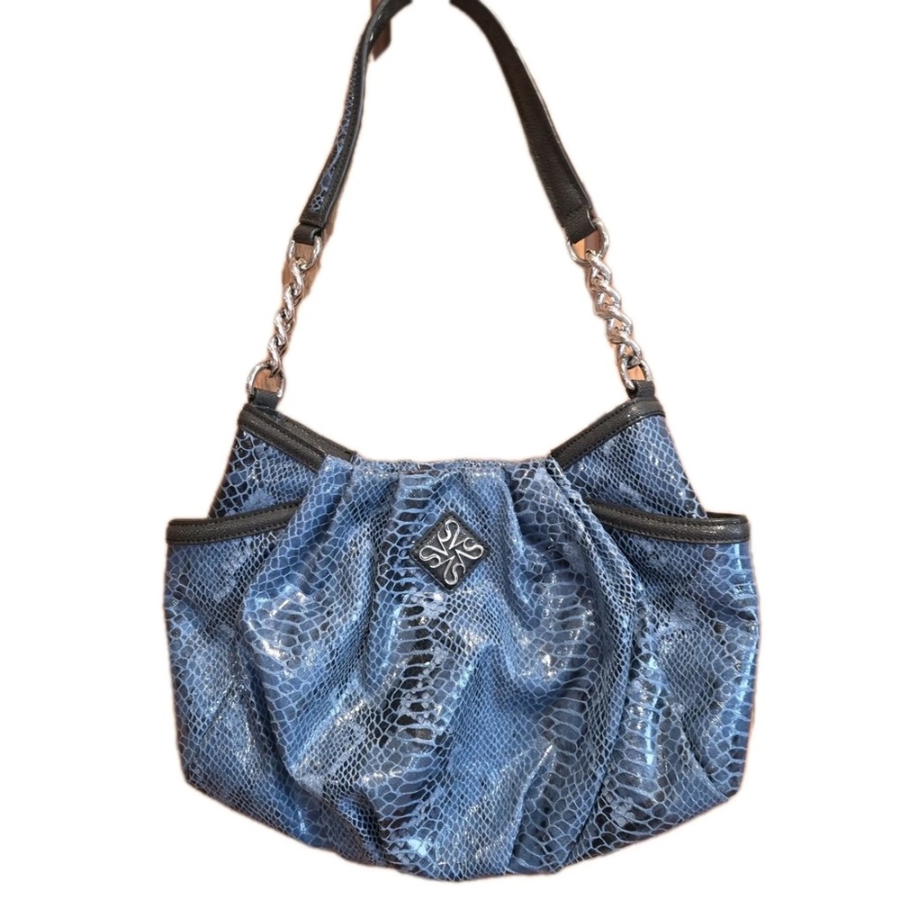 Simply Vera Vera Wang Blue Snake-Print Shoulder Bag with Black Trim